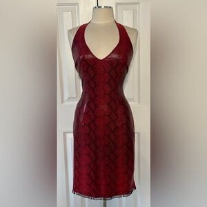 Mica Red Snakeskin Halter Bodycon Dress Beaded Hem Size M